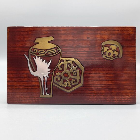 Vintage Asian Decorative Wooden Trinket Box Metal Inlays with Lid - Picture 13 of 16